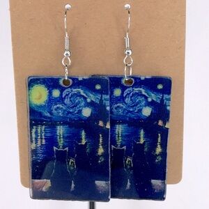 Starry Night Cat 2D Acrylic Dangle Earrings